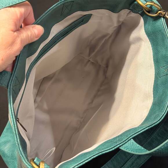 Thirty-One City Scene Bag Teal Distressed Pebble Tote Shoulder Purse - Picture 4 of 12